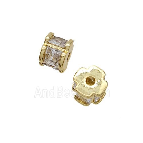 Copper Tube Beads Pave Zirconia Gold Plated