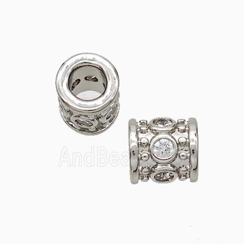 Copper Tube Beads Pave Zirconia Large Hole Platinum Plated