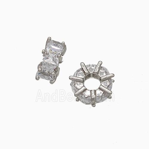Copper Heishi Beads Pave Zirconia Platinum Plated