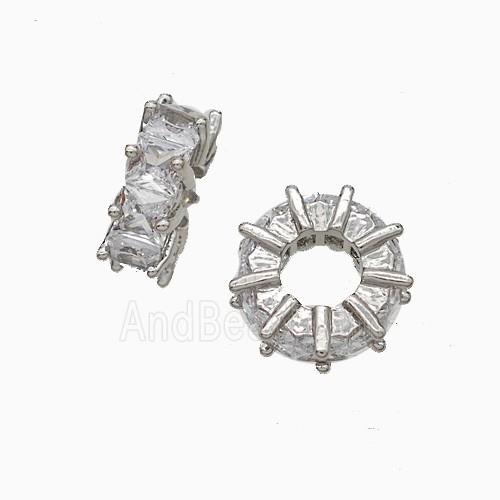 Copper Heishi Beads Pave Zirconia Platinum Plated