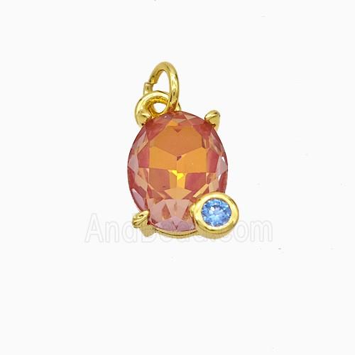 Orange Crystal Glass Oval Pendant Copper Gold Plated