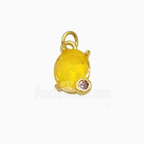 Yellow Crystal Glass Oval Pendant Copper Gold Plated