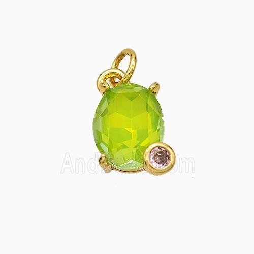 Green Crystal Glass Oval Pendant Copper Gold Plated