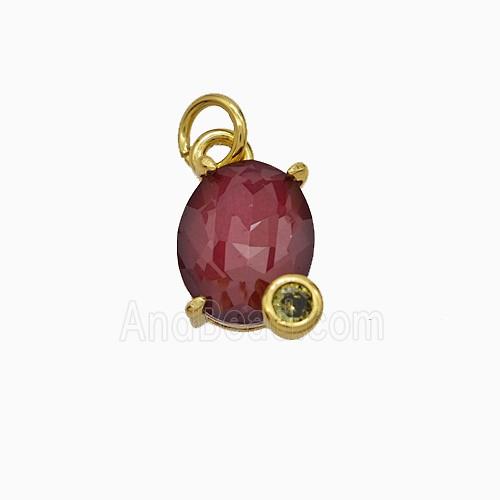 Red Crystal Glass Oval Pendant Copper Gold Plated