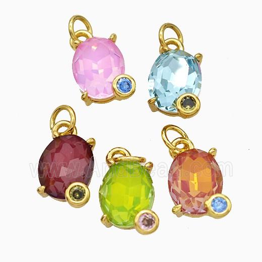 Crystal Glass Oval Pendant Copper Gold Plated Mixed