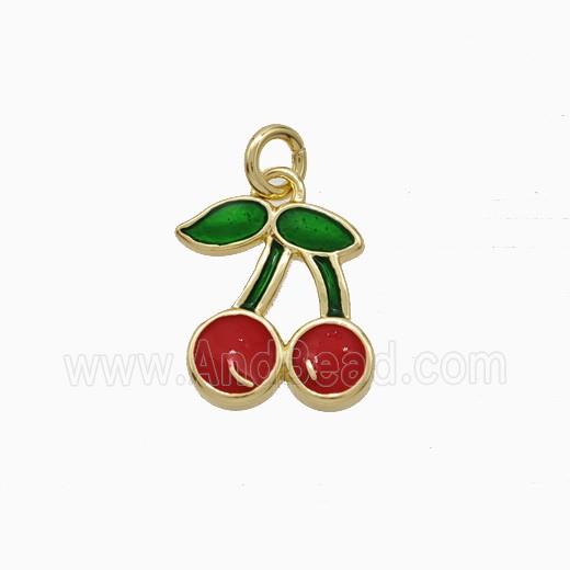 Copper Cherry Pendant Red Enamel Gold Plated