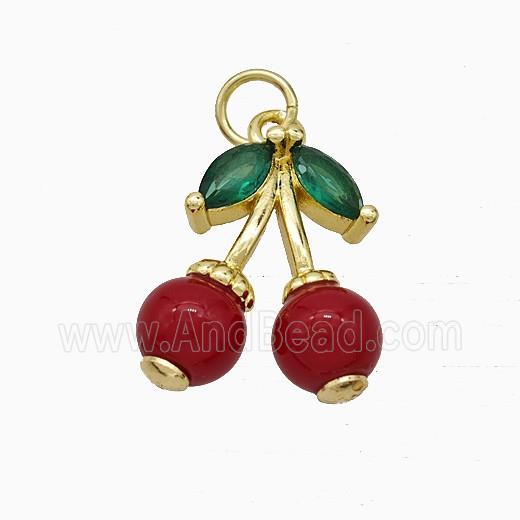 Copper Cherry Pendant Pave Red Resin Gold Plated