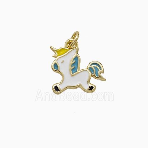 Copper Heavenly Horse Pendant White Enamel Gold Plated