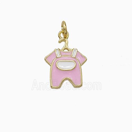 Childrens Clothes Charms Copper Pendant Pink Enamel Gold Plated