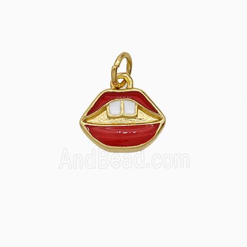 Copper Lips Pendant Red Enamel Gold Plated