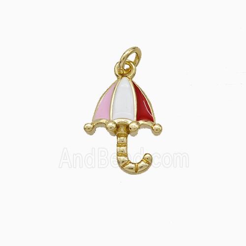 Copper Umbrella Pendant Multicolor Enamel Gold Plated