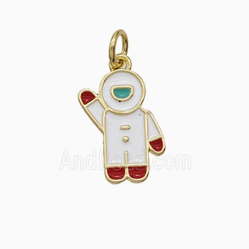 Astronaut Charms Copper Pendant White Enamel Gold Plated