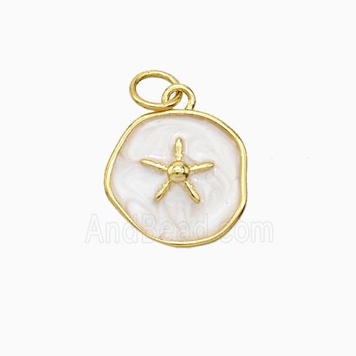 Copper Star Pendant White Painted Circle Gold Plated