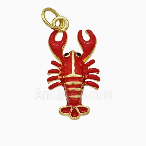Crayfish Charms Copper Pendant Red Enamel Gold Plated