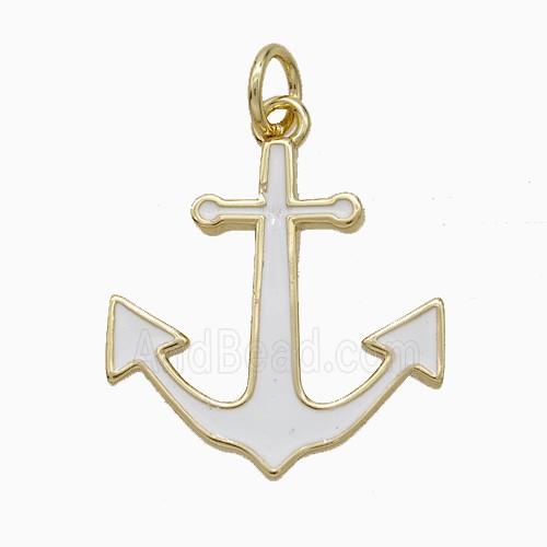 Copper Anchor Pendant White Enamel Gold Plated