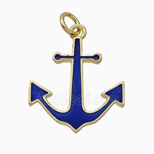 Copper Anchor Pendant Royalblue Enamel Gold Plated