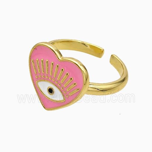 Copper Heart Rings Pink Enamel Eye Gold Plated