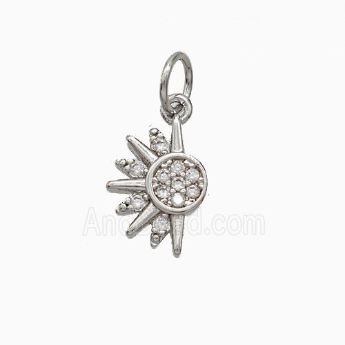 Copper Sun Pendant Pave Zirconia Platinum Plated