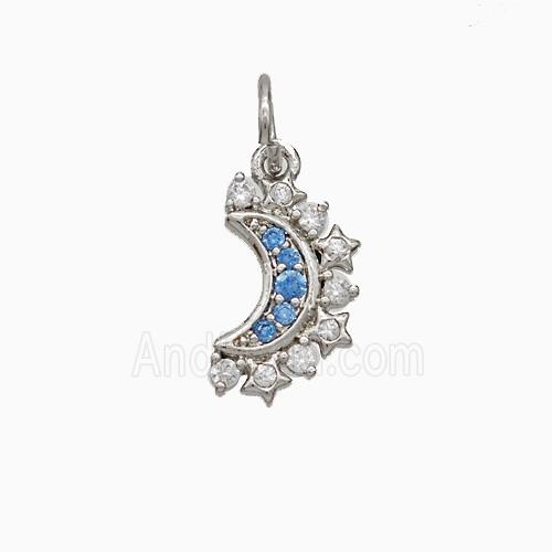 Copper Moon Pendant Pave Zirconia Platinum Plated