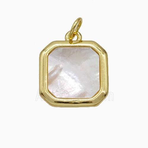 Copper Square Pendant Pave White Pearlized Shell Gold Plated