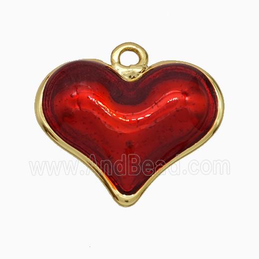 Copper Heart Pendant Red Painted Gold Plated