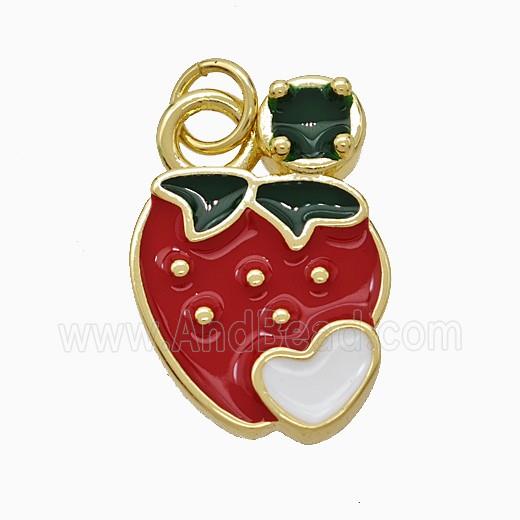 Copper Strawberry Pendant Red Enamel Gold Plated