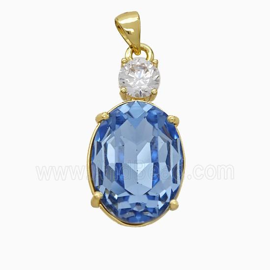 Skyblue Crystal Glass Oval Pendant Copper Gold Plated