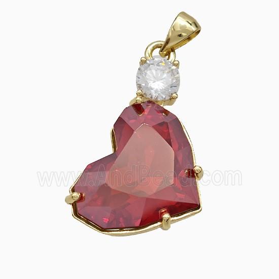 Red Crystal Glass Heart Pendant Copper Gold Plated