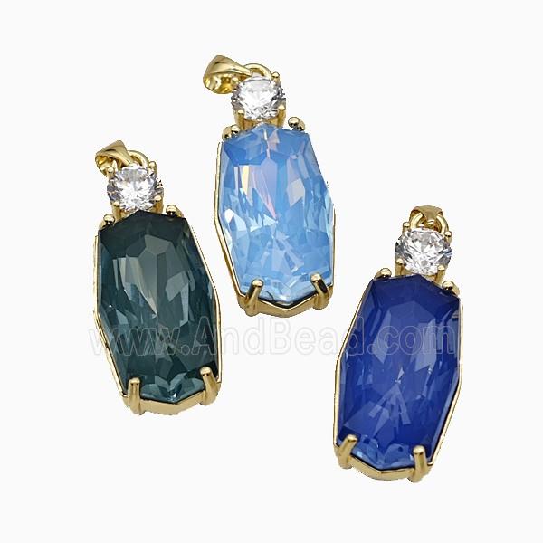 Crystal Glass Oval Pendant Copper Gold Plated Mixed