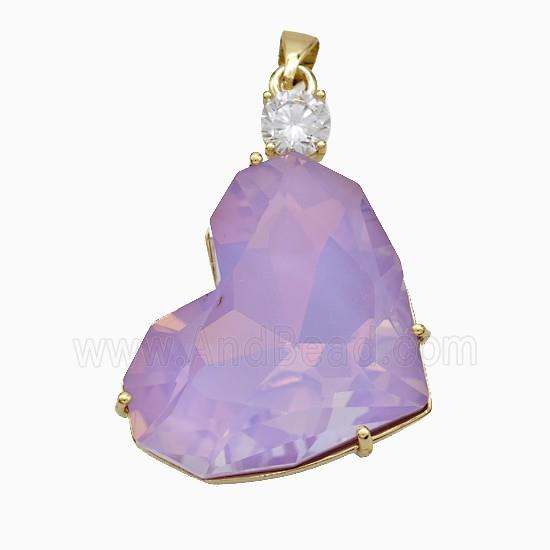 Lavender Crystal Glass Heart Pendant Copper Gold Plated