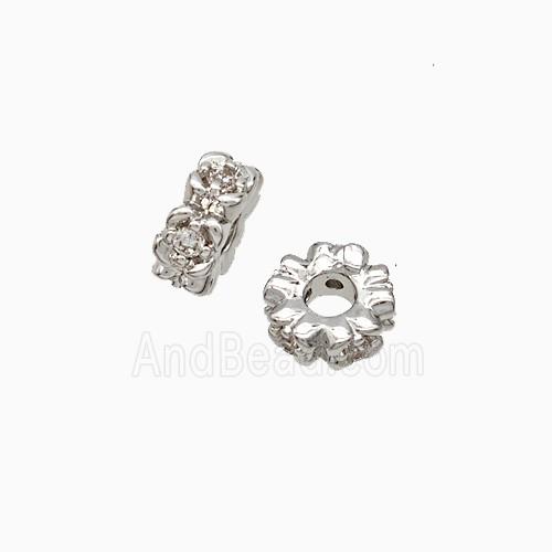 Copper Heishi Beads Pave Zirconia Platinum Plated