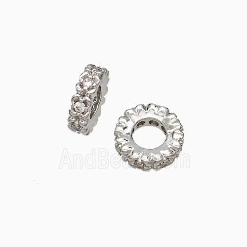 Copper Heishi Beads Pave Zirconia Platinum Plated