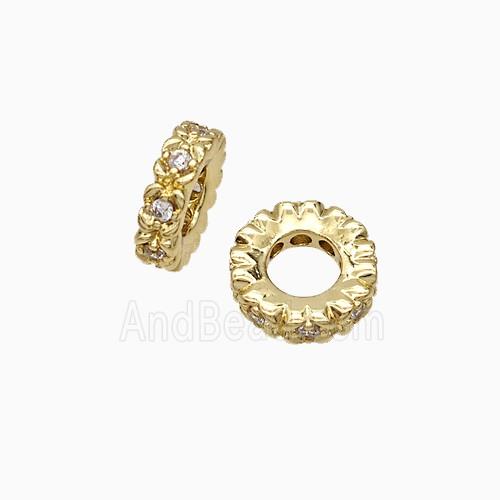 Copper Heishi Beads Pave Zirconia Gold Plated