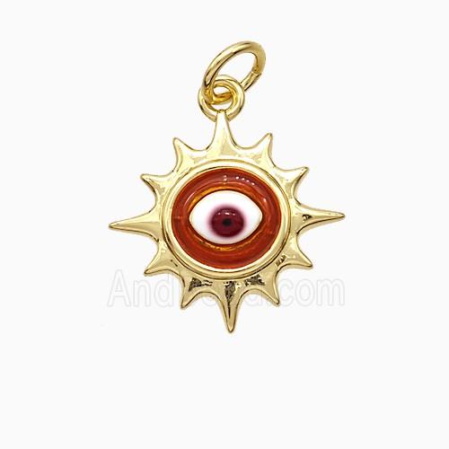 Copper Sun Eye Pendant Red Painted Gold Plated
