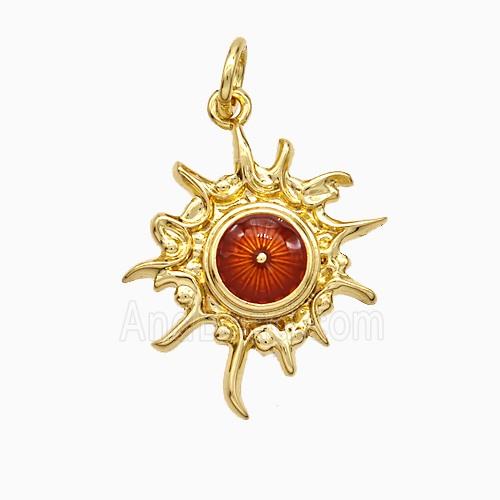 Copper Sun Pendant Red Painted Eye Gold Plated