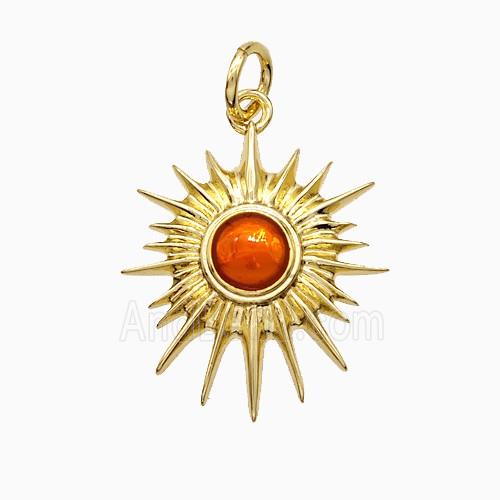 Copper Pendant pave zircon, Gold Plated