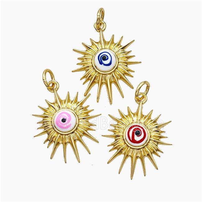 Copper Sun Pendant Painted Eye Gold Plated Mixed