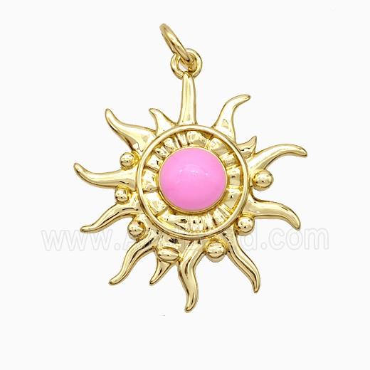 Copper Sun Pendant Pink Enamel Gold Plated