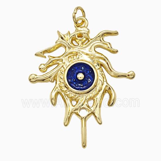 Copper Sun Pendant Blue Painted Gold Plated