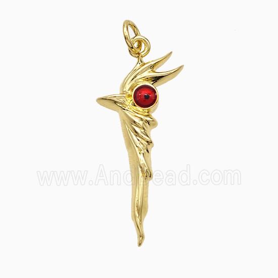 Walking Stick Charms Copper Pendant Red Painted Evil Eye Gold Plated