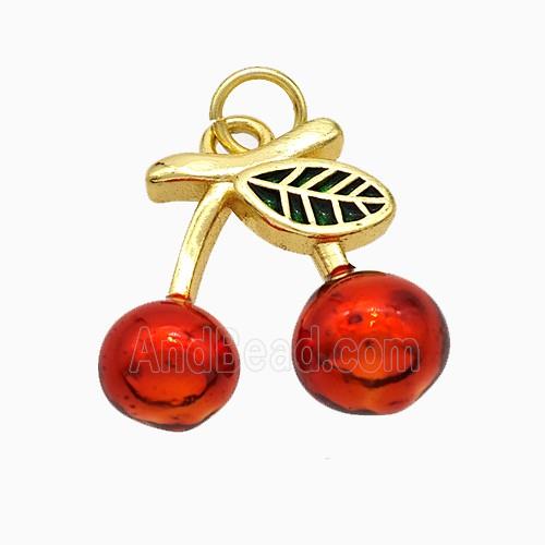 Copper Cherry Pendant Red Painted Gold Plated