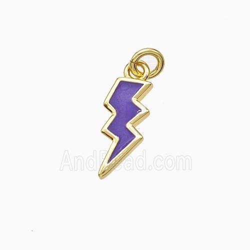 Copper Lightning Pendant Puprle Enamel Gold Plated
