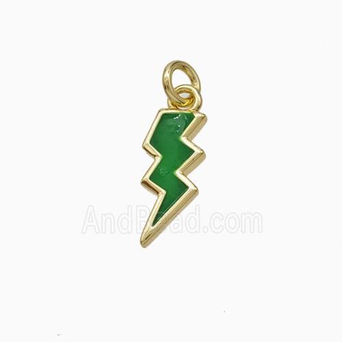 Copper Lightning Pendant Green Enamel Gold Plated