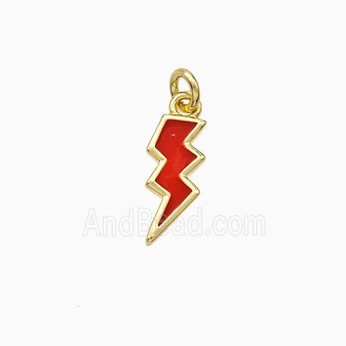 Copper Lightning Pendant Red Enamel Gold Plated