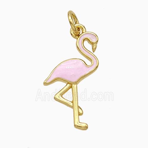 Flamingo Charms Copper Pendant Pink Enamel Birds Gold Plated