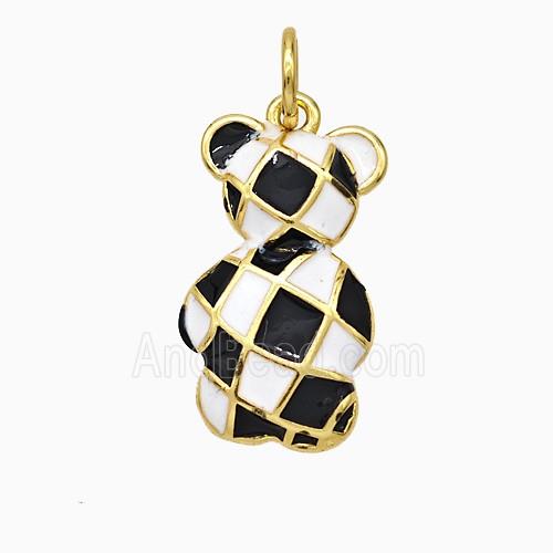 Copper Panda Charms Pendant White Black Enamel Gold Plated