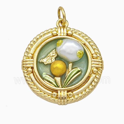 Copper Flower Pendant Pave Resin Painted Gold Plated