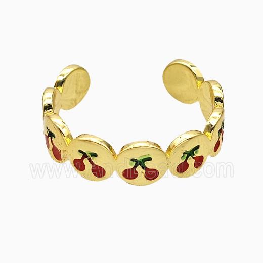 Copper Cherry Rings Red Enamel Gold Plated