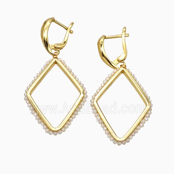 Copper Latchback Earrings Rhombus Crystal Glass Wire Wrapped Gold Plated