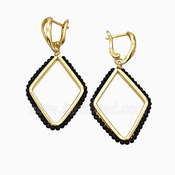 Copper Latchback Earrings Rhombus Crystal Glass Wire Wrapped Gold Plated